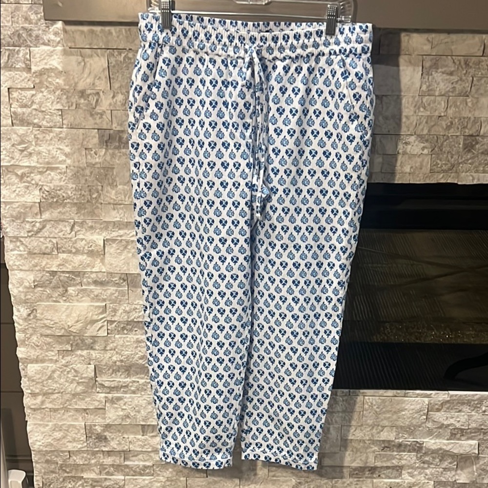 J. Crew Summer Blue and White cotton floral pants size 10